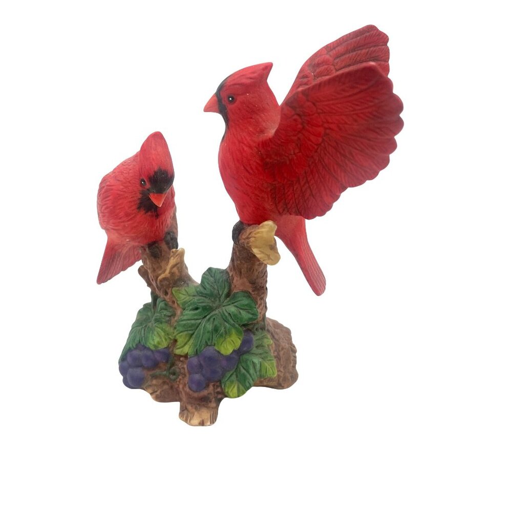 Vintage Cardinal Bird Figurine Grape Base Hand-Painted Collectible Decor 6 inch